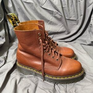 Dr. Martens 1460 Pascal Bex Brown Leather Boots with Signature Yellow Stitching